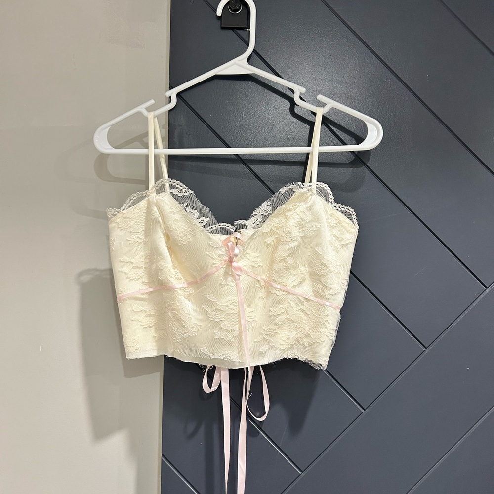 Elegant Handmade Cream Lace Faux-Corset Crop Top